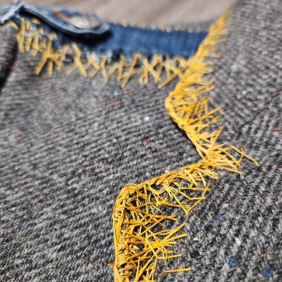 Vintage unique half wool half denim jacket embroidered unique tailored blazer - Picture 8 of 10